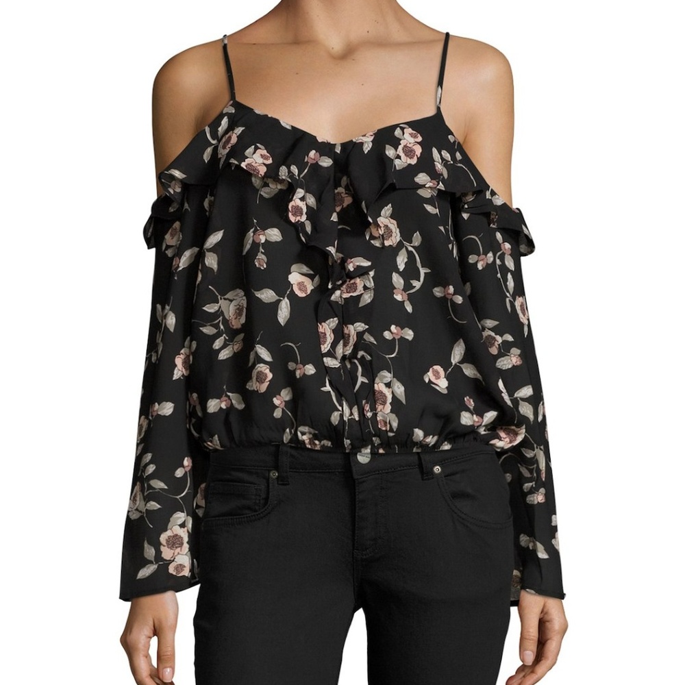NWT Lucca Couture BlackMulti Cold Shoulder Blouse